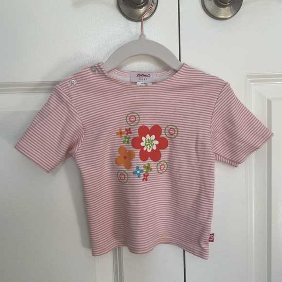 Zutano Striped Floral Tshirt 12-18m - Picture 1 of 3